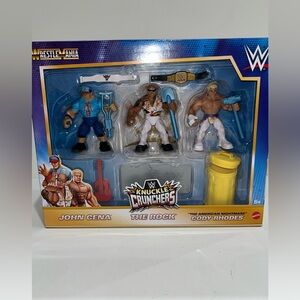 WWE Knuckle Crunchers Figure Trio with Accessories John Cena , Thr Rock,